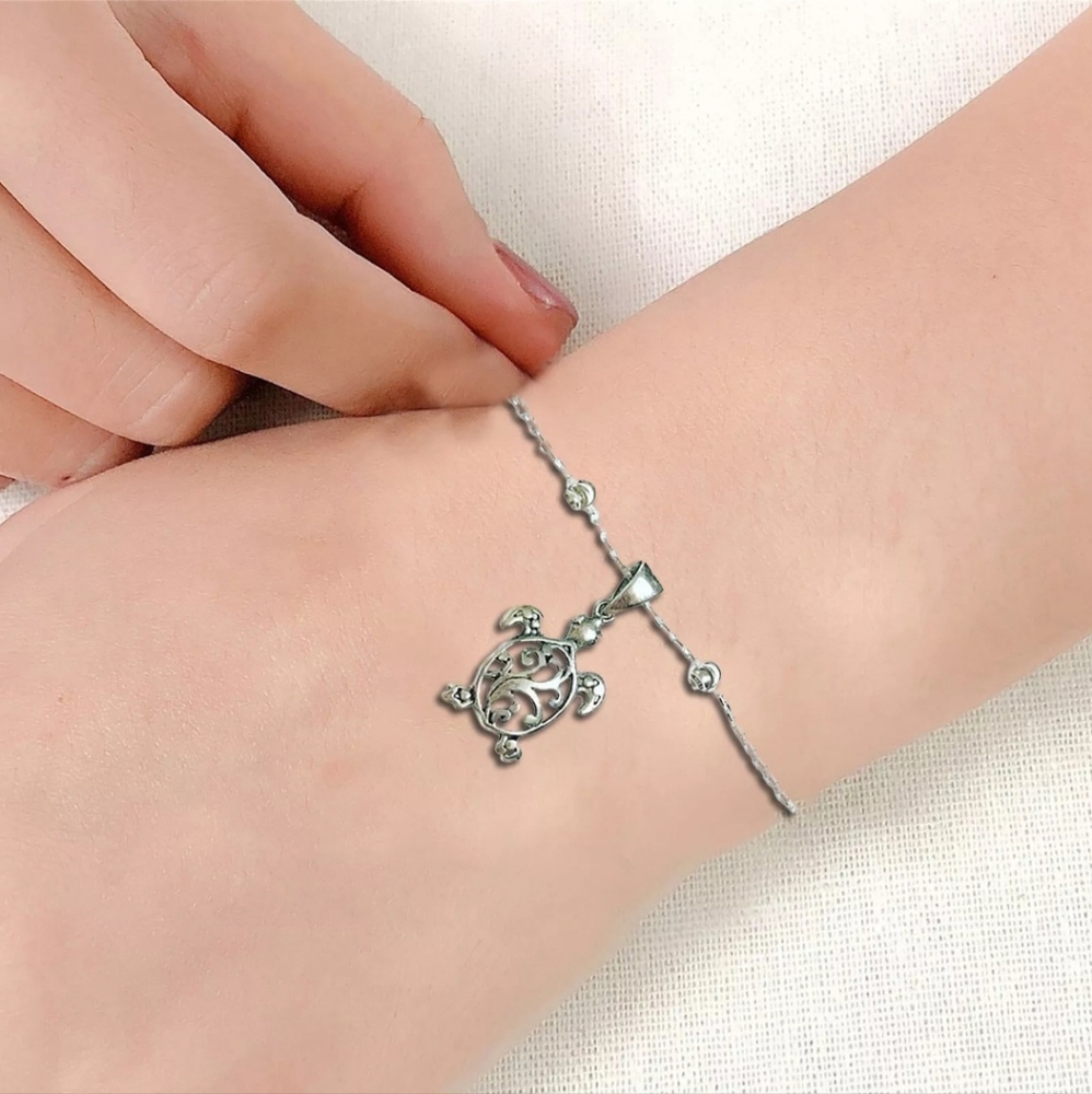 Silver Turtle Beaded Sea Turtle Adjustable Bra Bracelet Ankle Bracelet Anklet